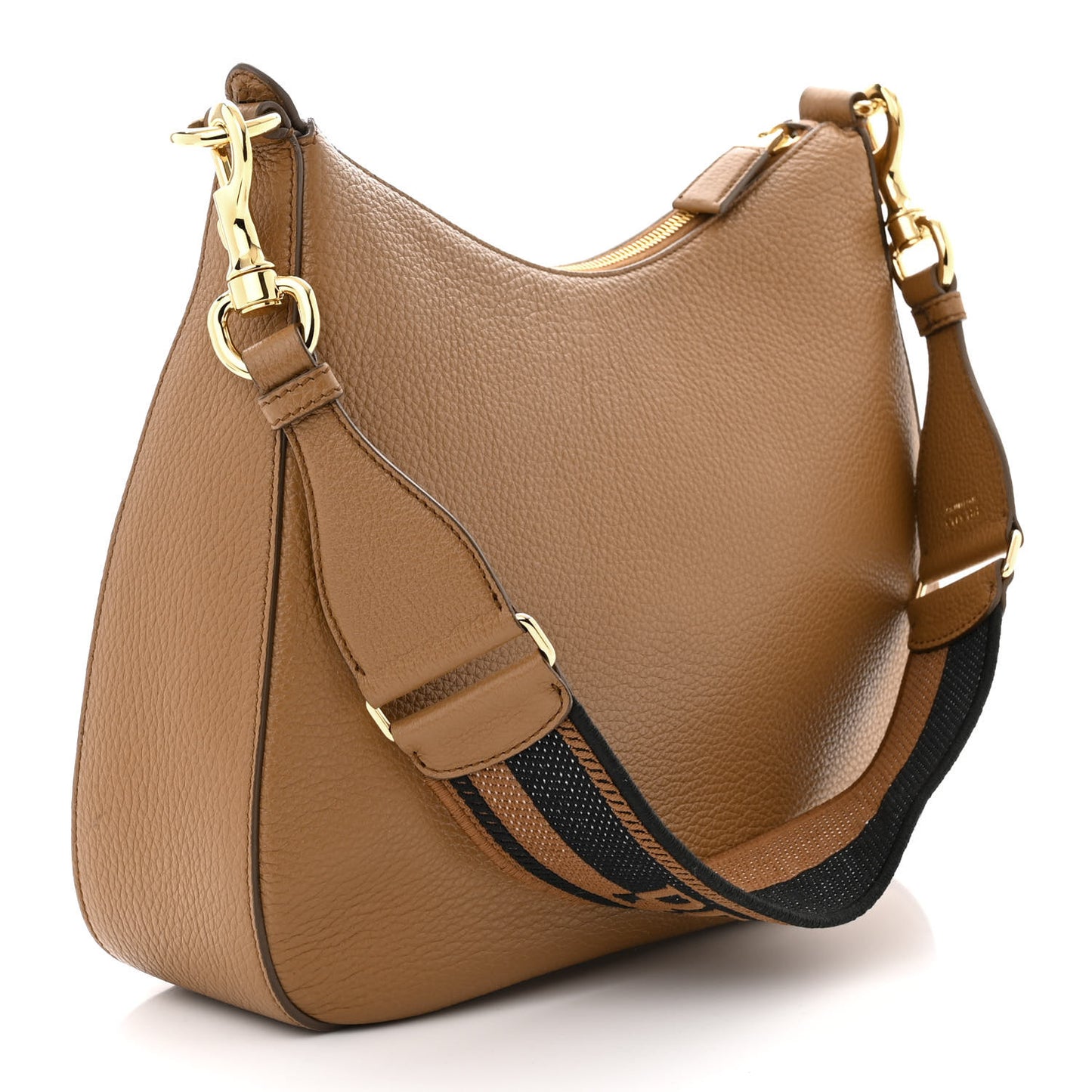 Vitello Daino Soft Large Zippered Messenger Hobo Caramel