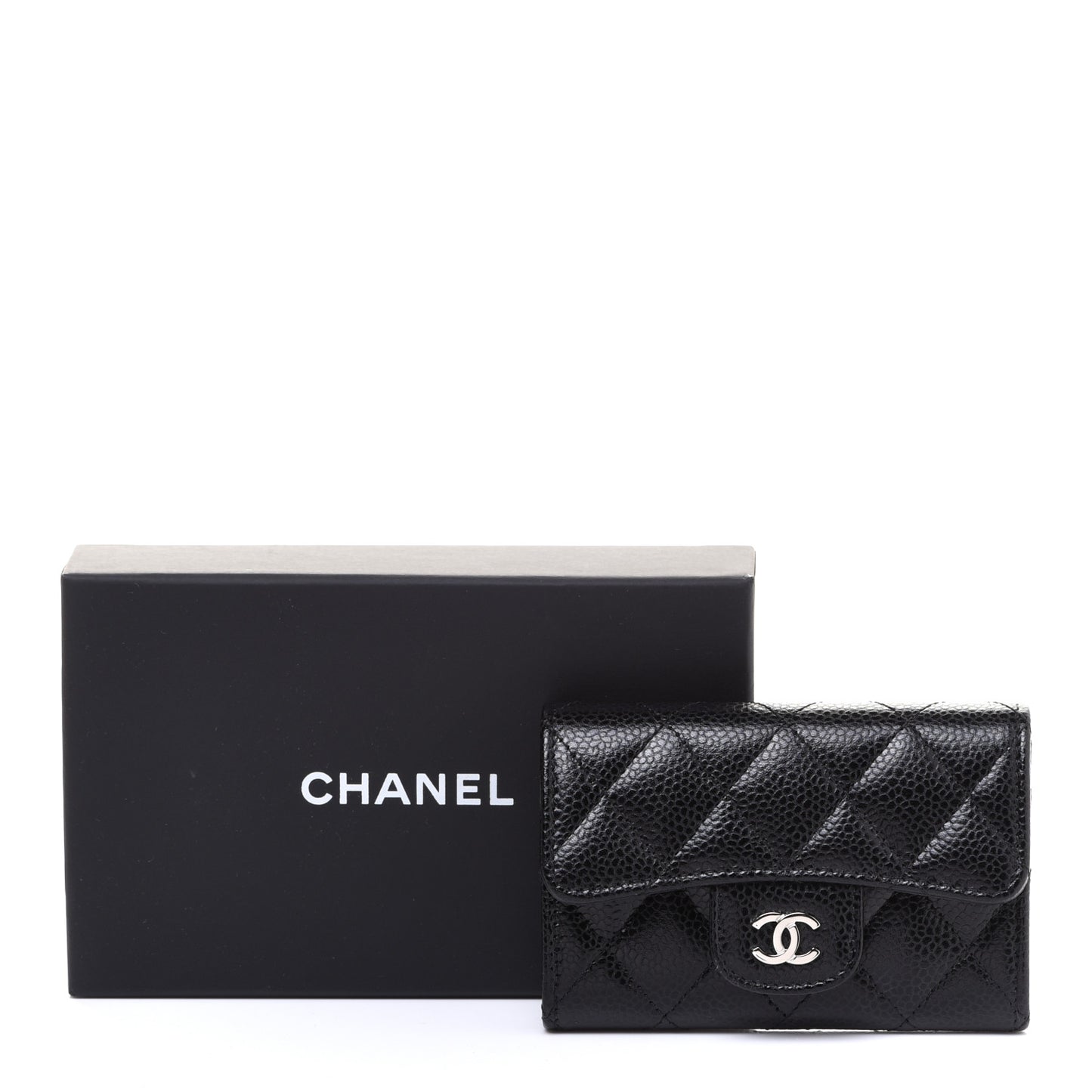 Caviar Quilted Flap Card Holder Black
