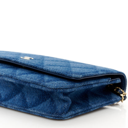 Chanel Denim Printed Wallet On Chain WOC Dark Blue 11 of 11