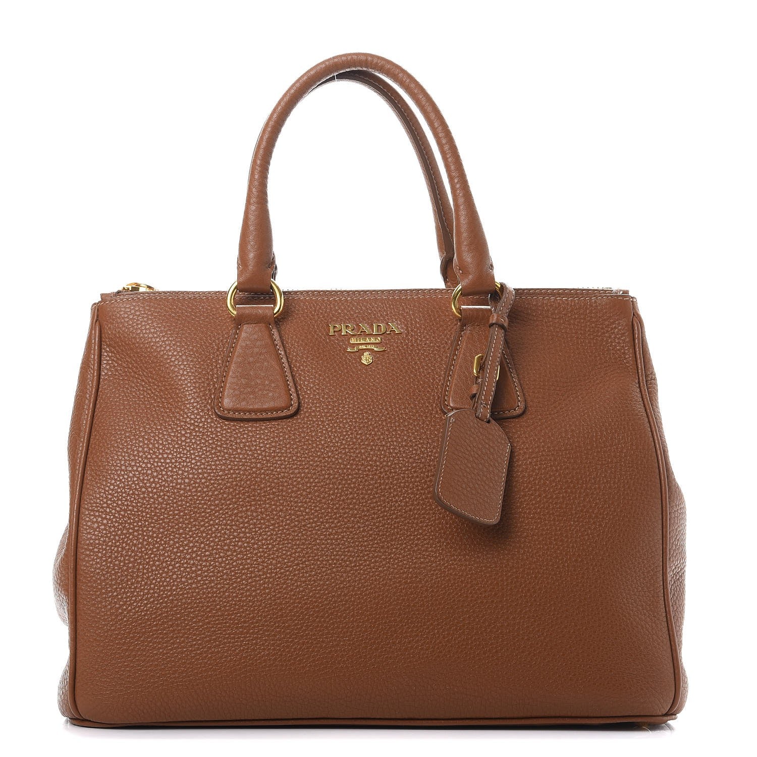 Prada Vitello Daino Large Double Zip Tote Brandy 1 of 12