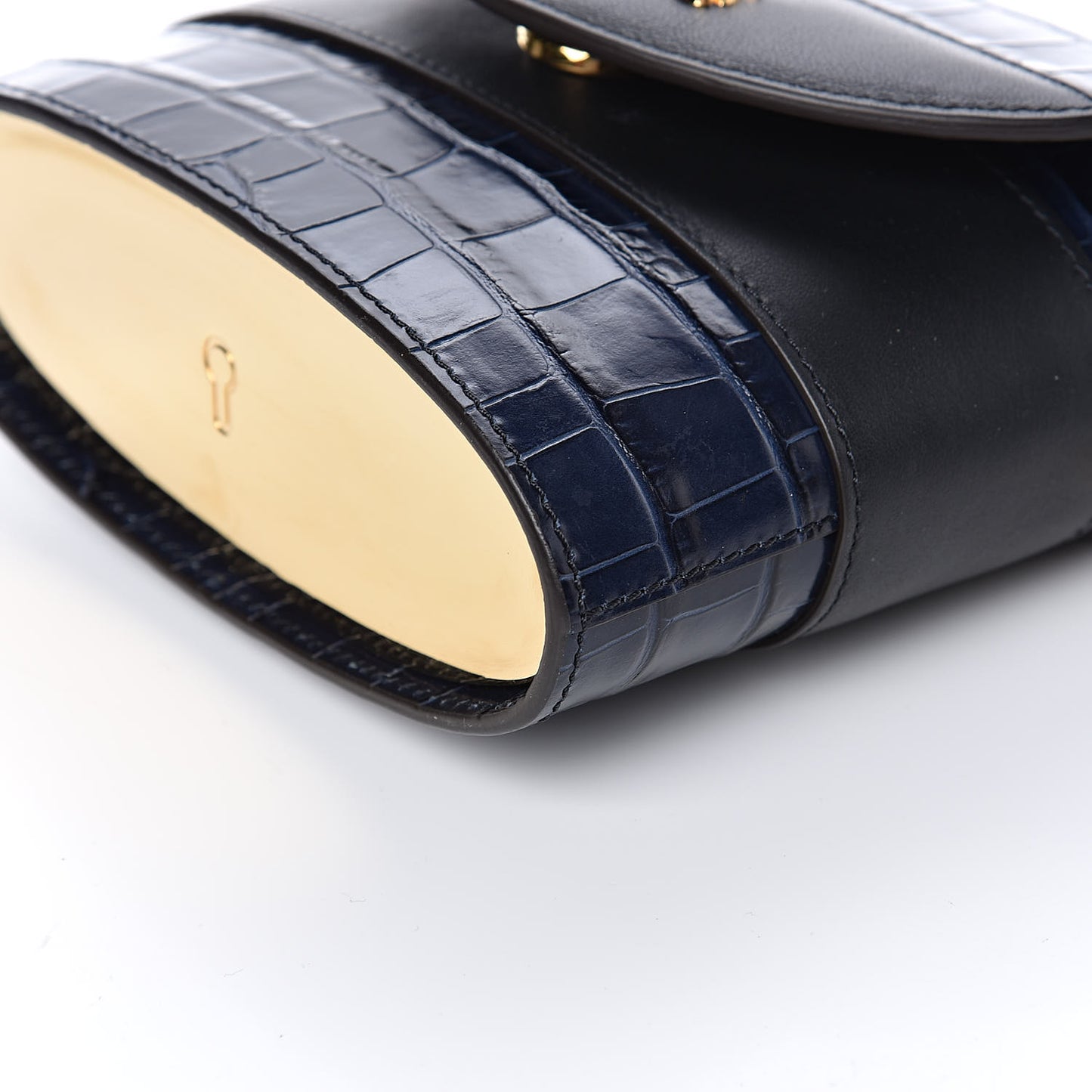 Calfskin Crocodile Embossed Small Aby Lock Full Blue
