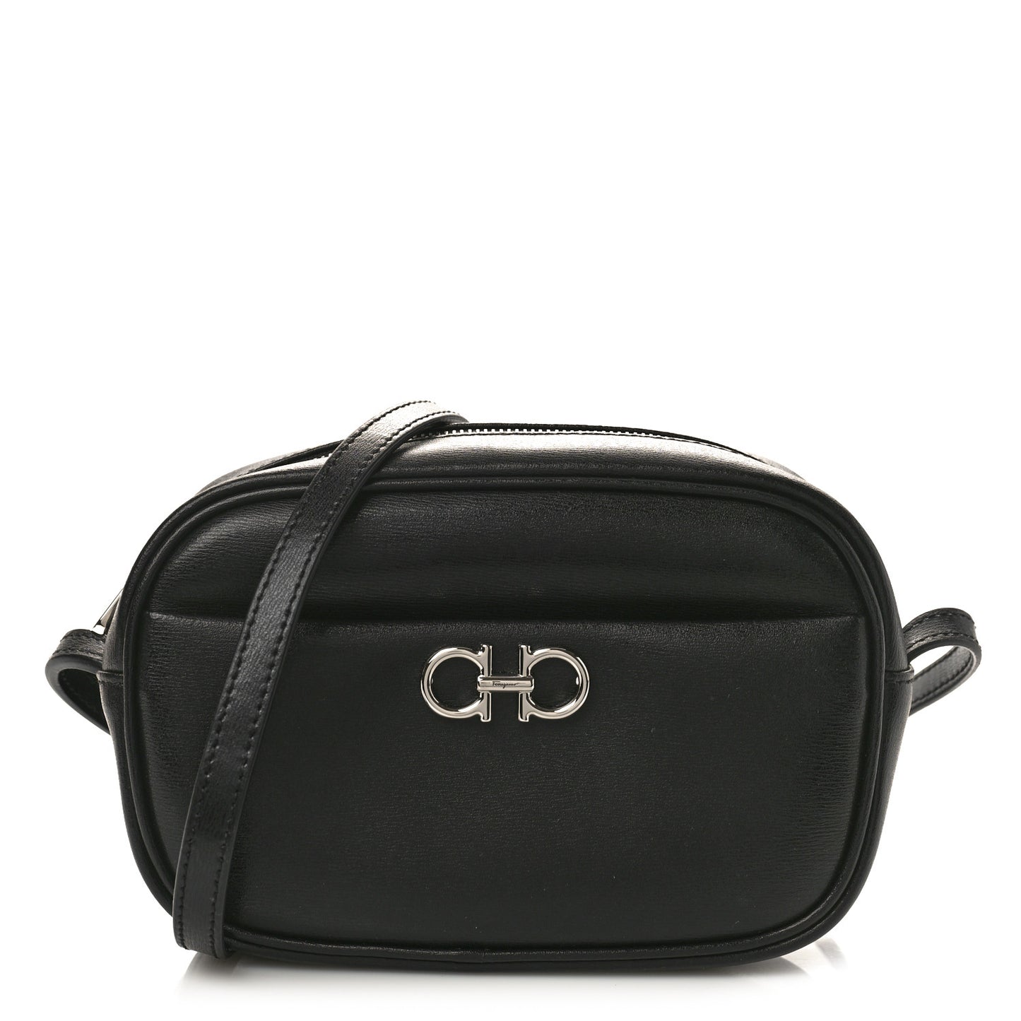 Calfskin Gancini Camera Crossbody Bag Black