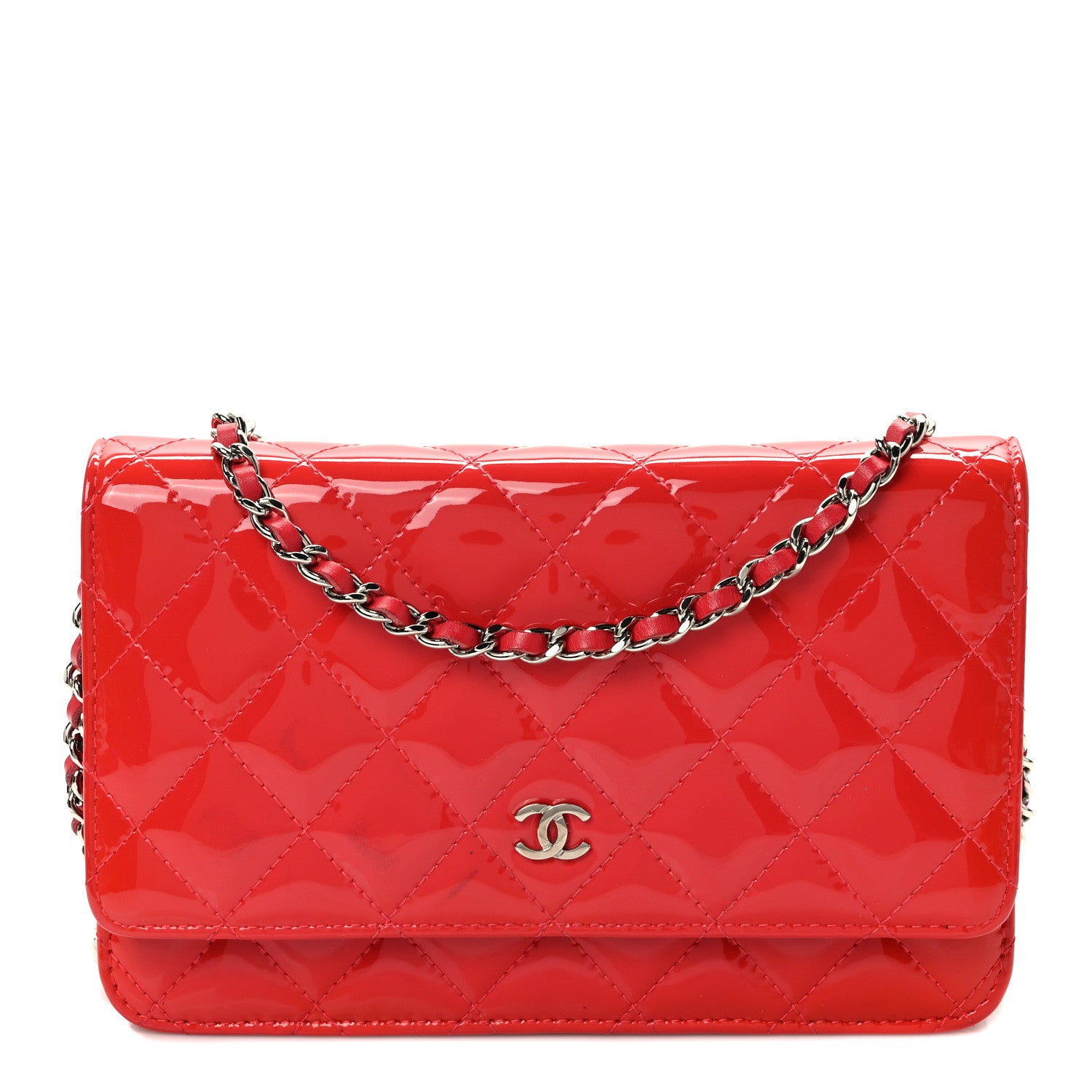 Chanel Patent Quilted Wallet On Chain WOC Coral 1 of 13