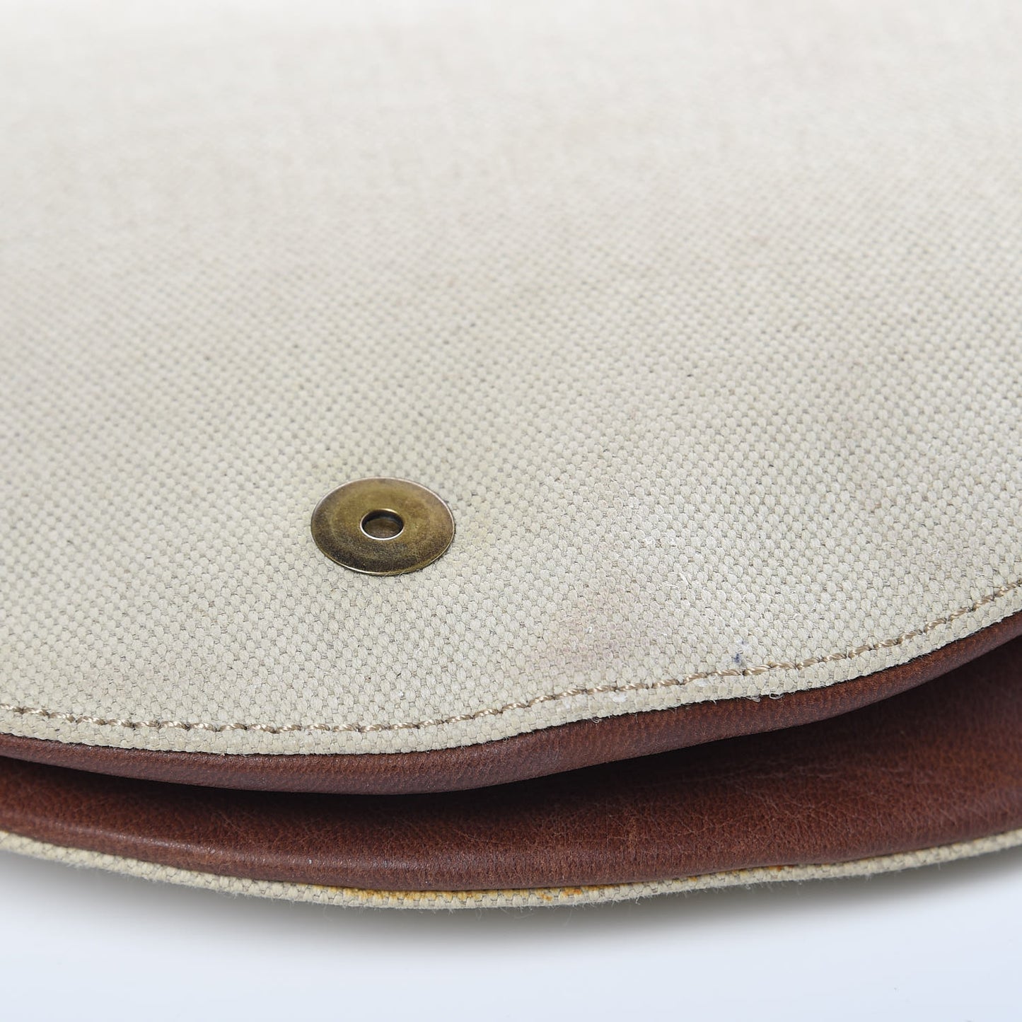 Calfskin Canvas Saddle Bag Beige