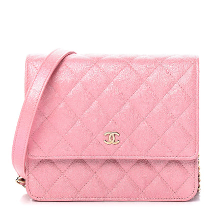 Chanel Iridescent Caviar Quilted Square Wallet On Chain WOC Rose Pink 1 of 19