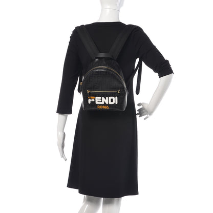Fendi X FILA Glazed Fabric Vitello Century FF 1974 Mania Mini Backpack Black White 2 of 10
