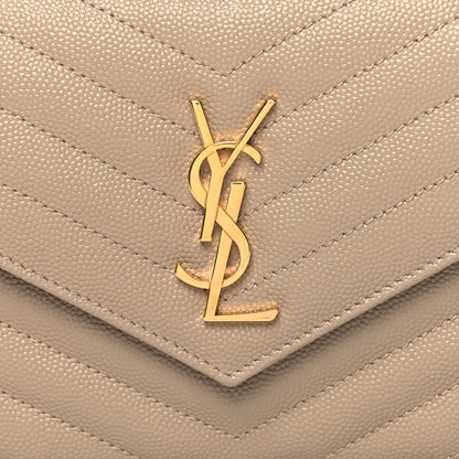 Saint Laurent Grain De Poudre Matelasse Chevron Monogram Envelope Chain Wallet Dark Beige 8 of 11
