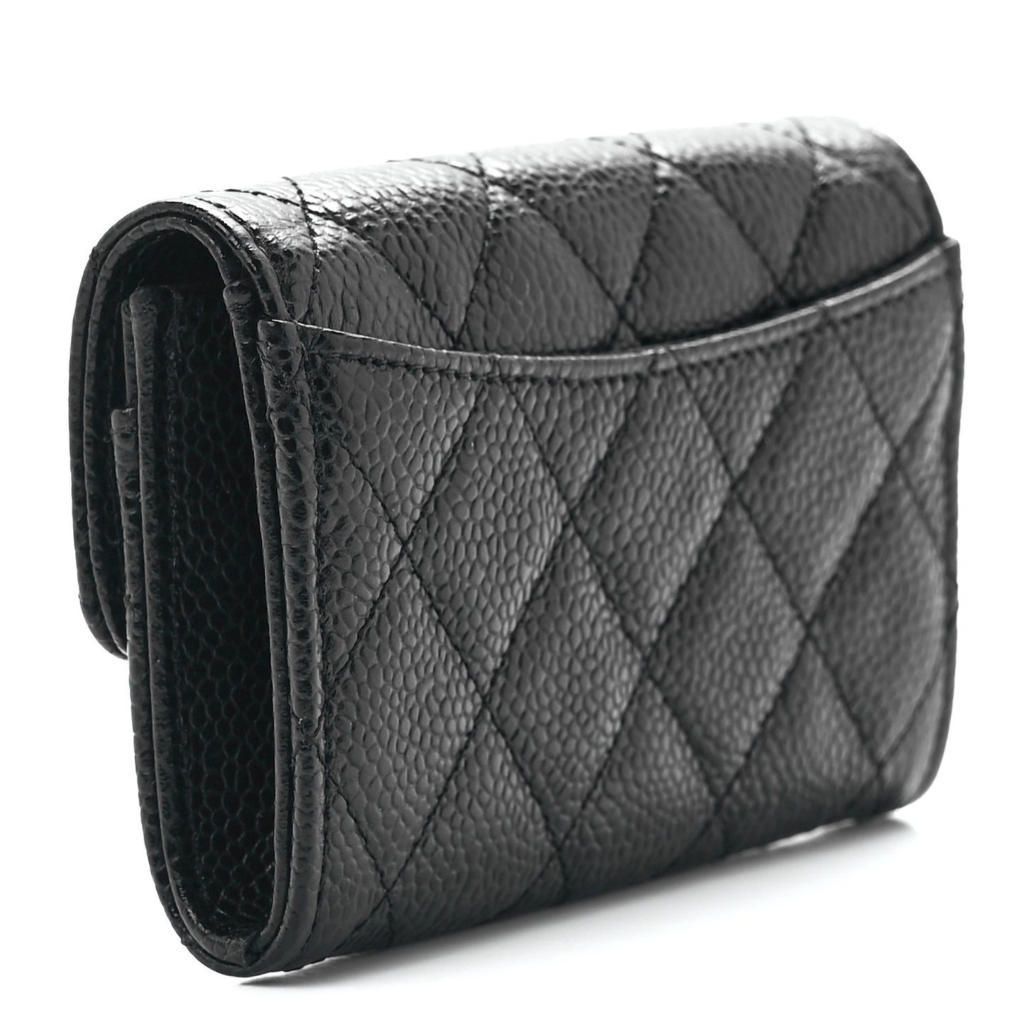 Caviar Quilted Flap Card Holder Wallet Black