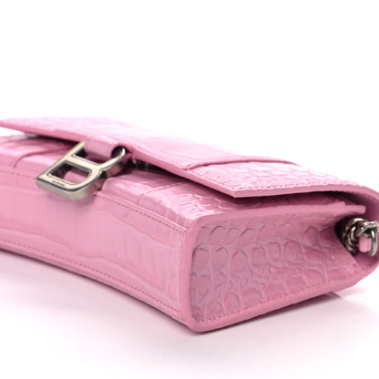 Balenciaga Shiny Calfskin Crocodile Embossed Hourglass Chain Bag Candy Pink 8 of 11