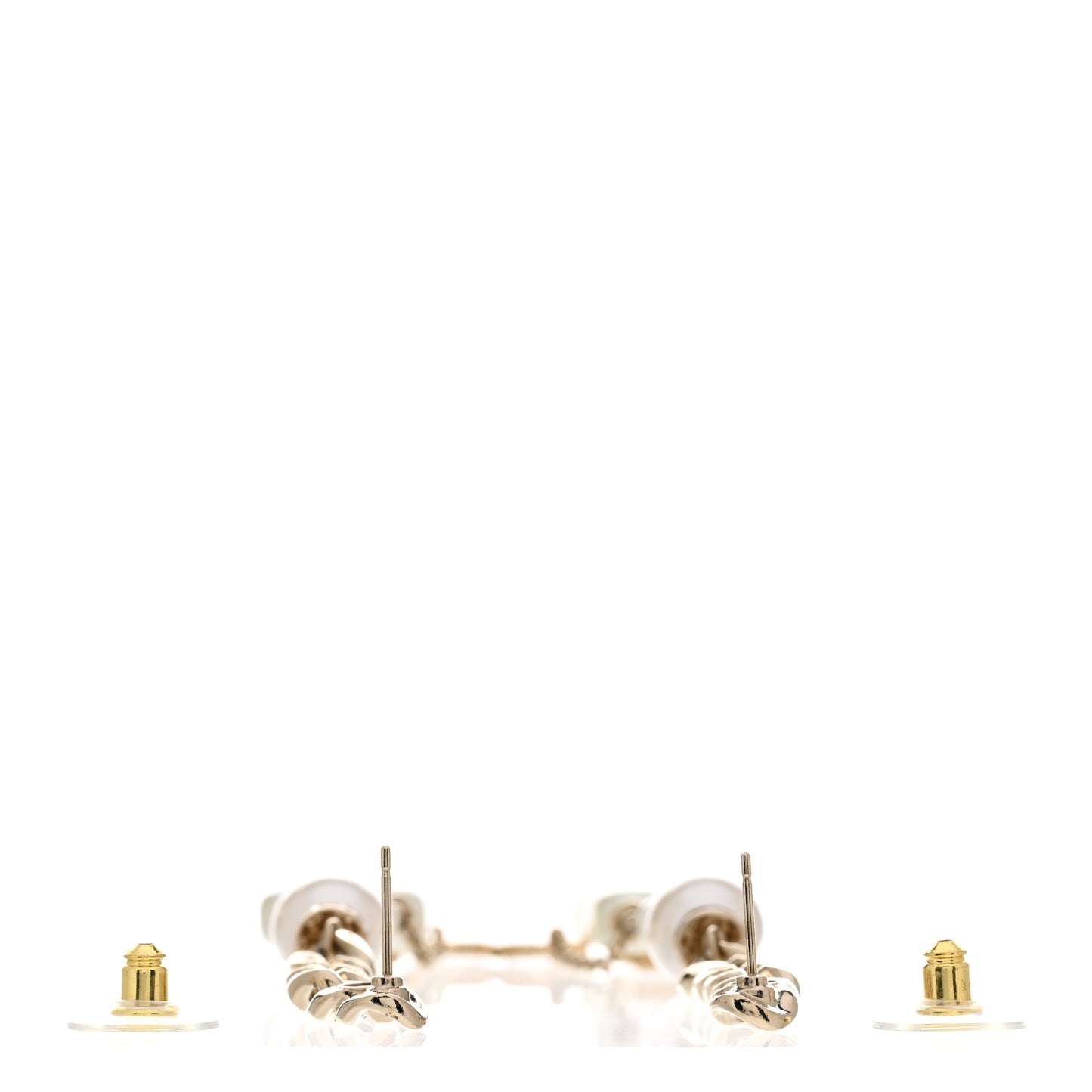 Pearl Resin Crystal CC No 5 Perfume Bottle Chain Drop Earrings Gold Pearly White