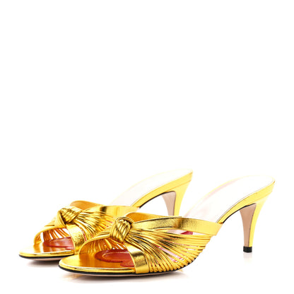 Gucci Metallic Nappa Crawford Knot Mid Heel Slide Sandals 38 Gold 3 of 7
