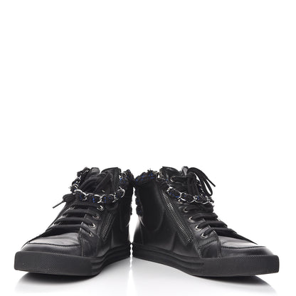 Chanel Lambskin Tweed Zipped Sneakers 38 Black Blue 5 of 11