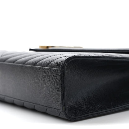 Saint Laurent Grain De Poudre Matelasse Chevron Large Monogram Satchel Black 7 of 7