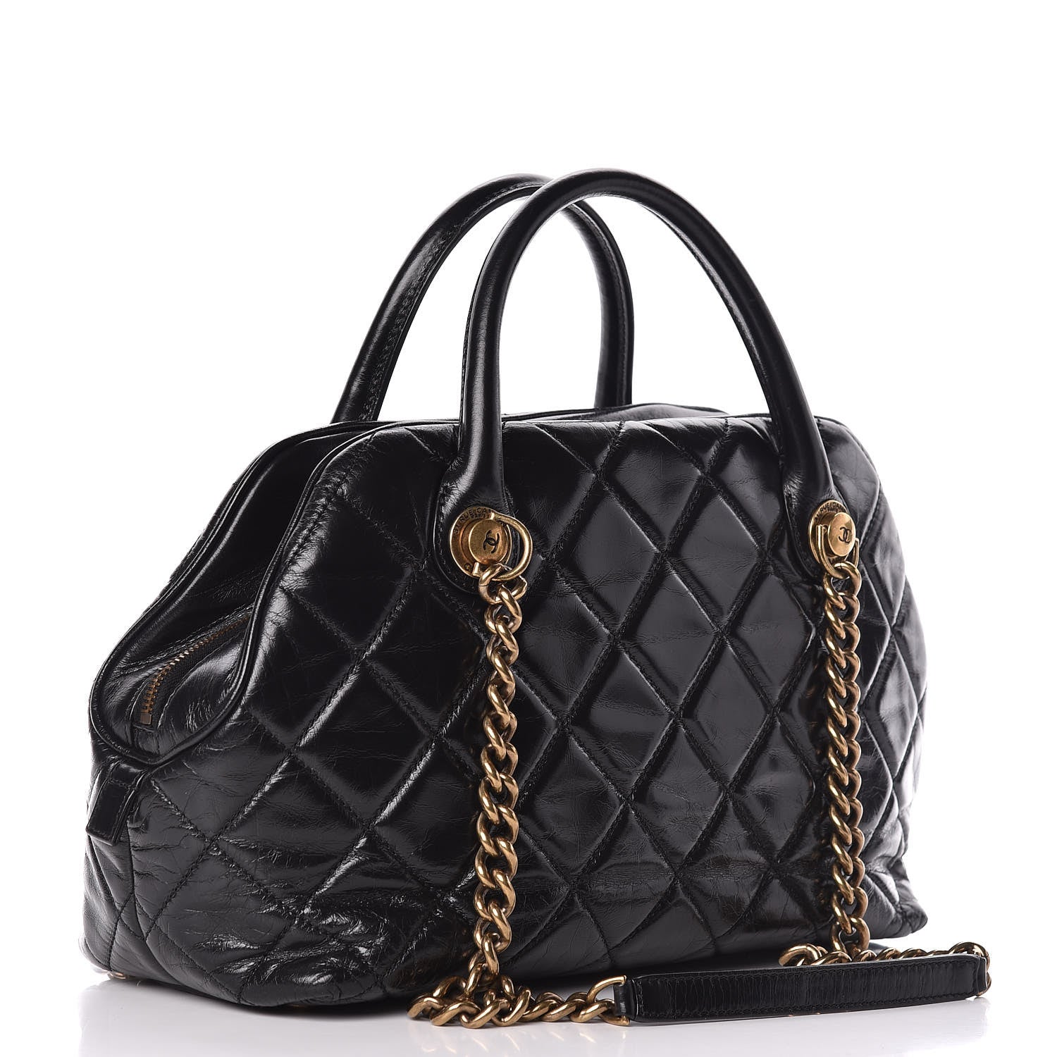 Chanel Glazed Calfskin Castle Rock Bowling Bag Black 3 of 10