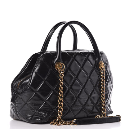 Chanel Glazed Calfskin Castle Rock Bowling Bag Black 3 of 10