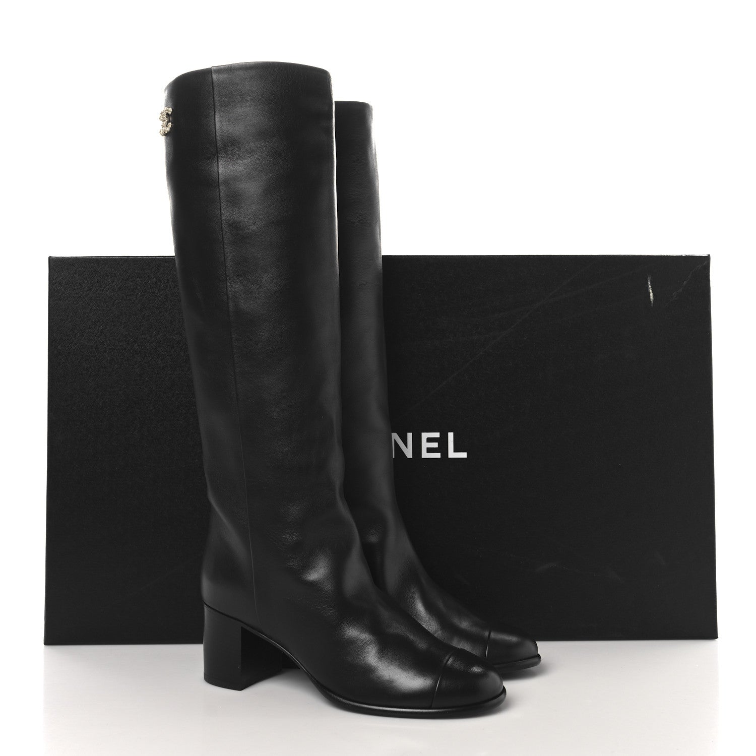 Chanel Calfskin CC High Boots 37.5 Black 8 of 8
