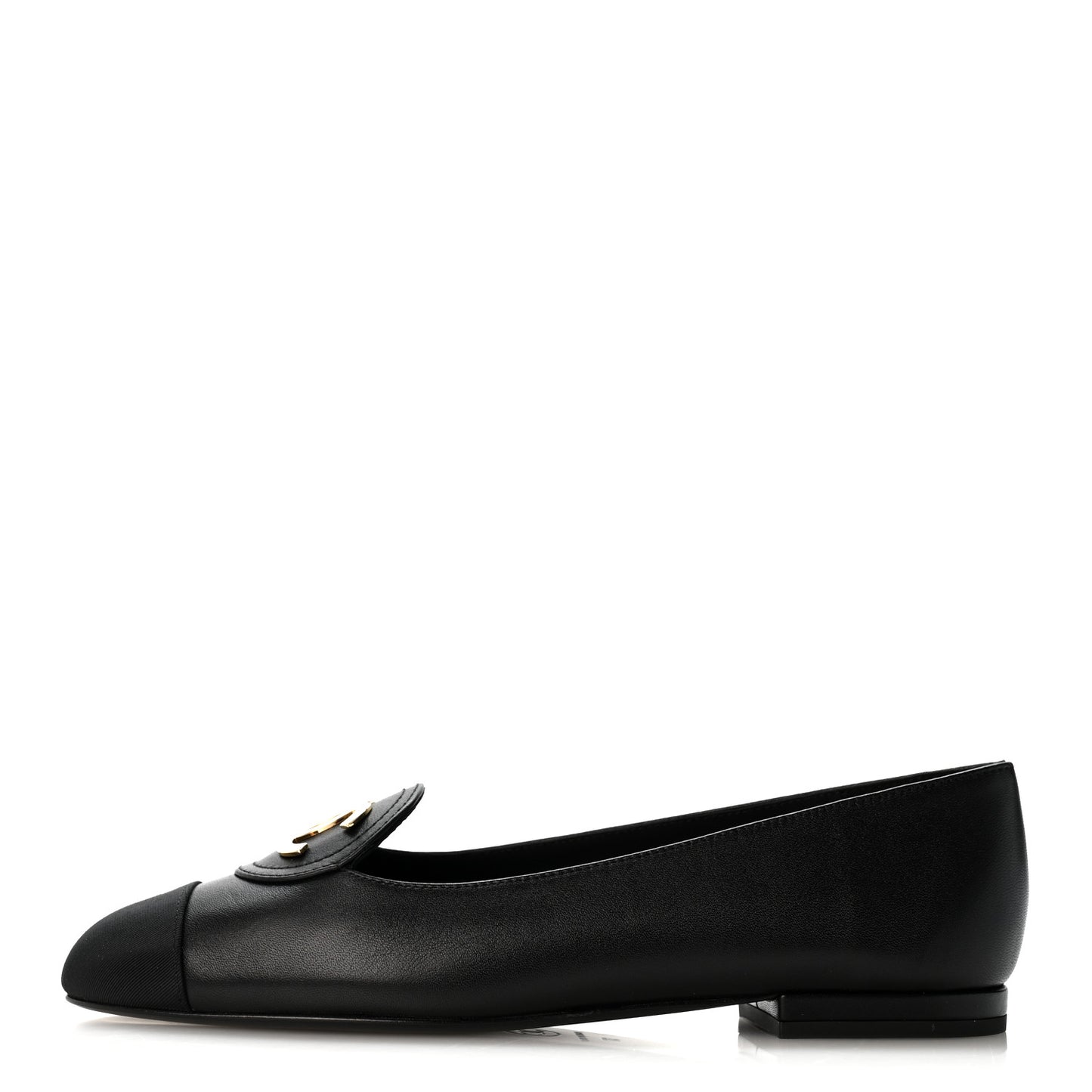 Calfskin Grosgrain Cap Toe CC Moccasin Loafers 37 Black