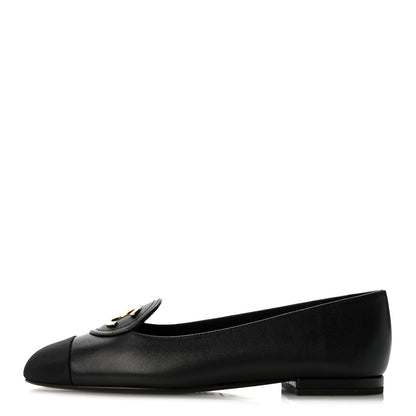 Chanel Calfskin Grosgrain Cap Toe CC Moccasin Loafers 37 Black 1 of 10