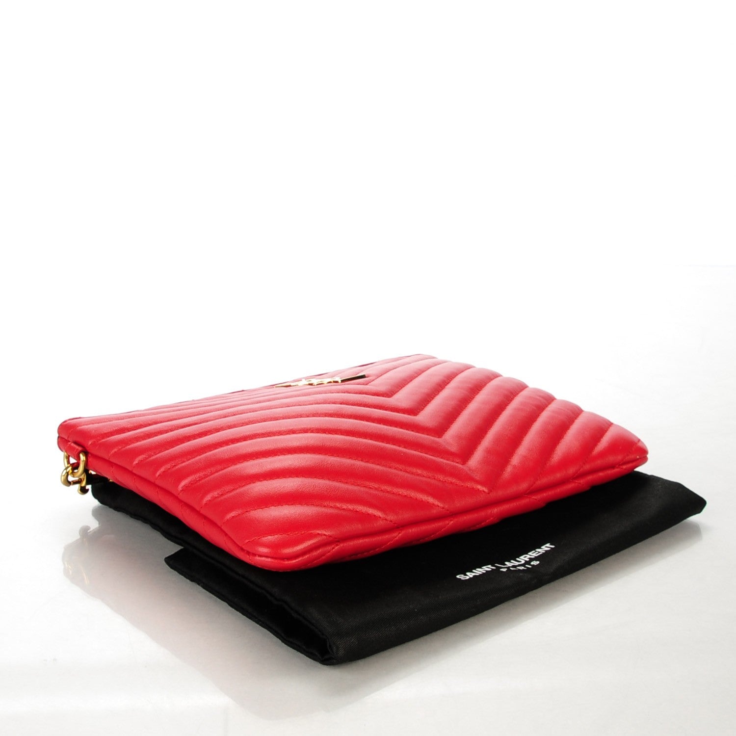 Saint Laurent Calfskin Matelasse Chevron Monogram A5 Wristlet Red 4 of 7