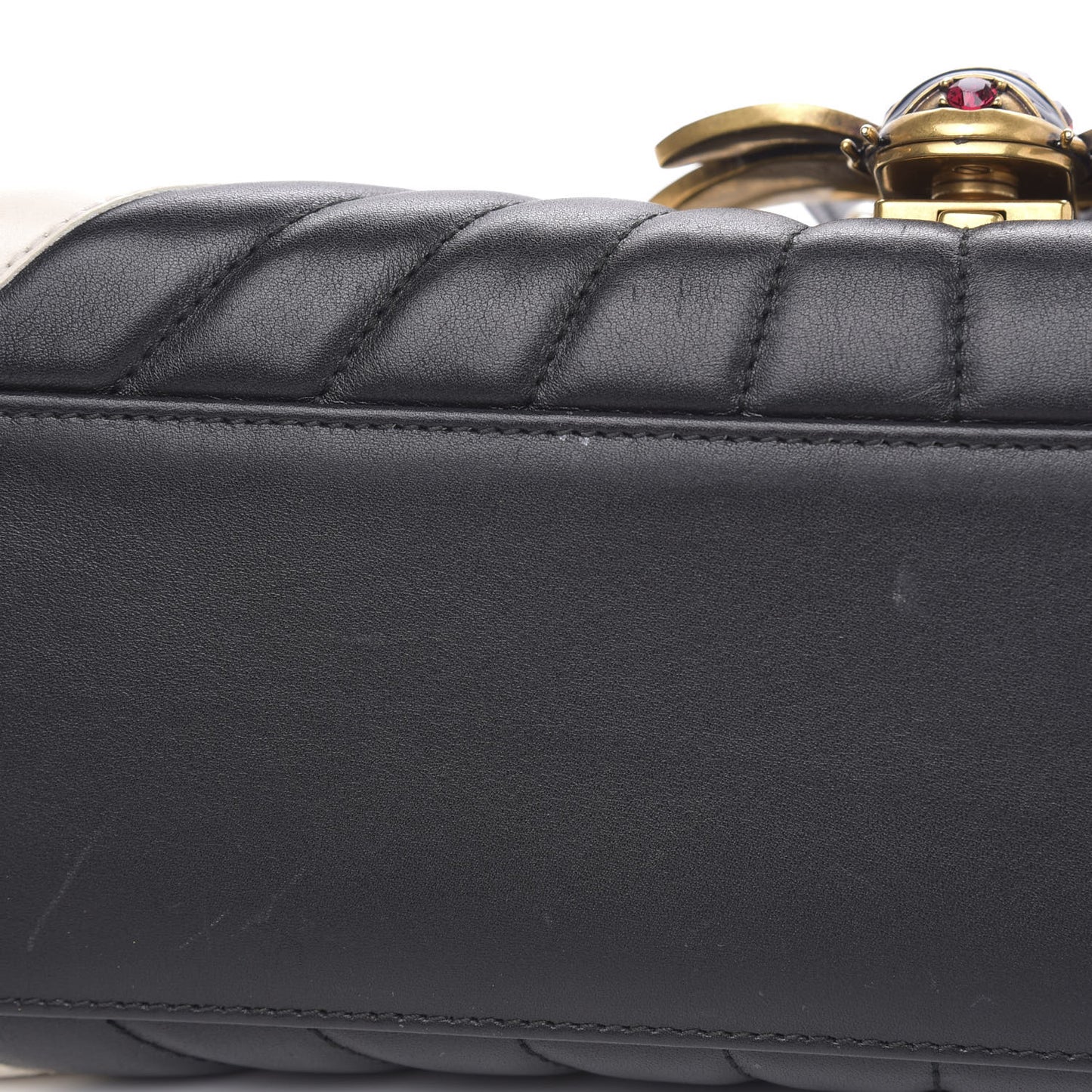 Calfskin Bamboo Trapuntata Queen Margaret Top Handle Bag Mystic White Black