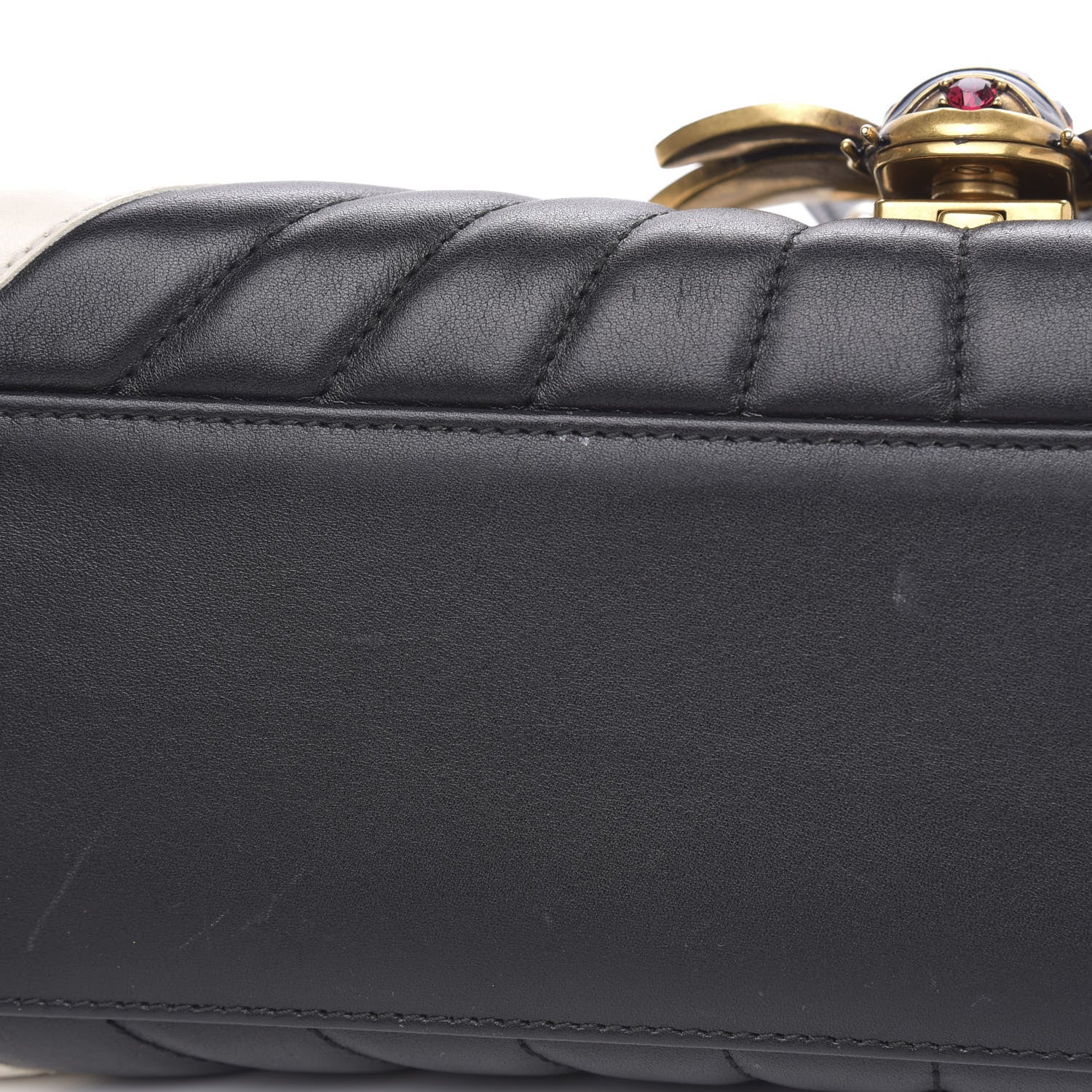 Gucci Calfskin Bamboo Trapuntata Queen Margaret Top Handle Bag Mystic White Black 10 of 15