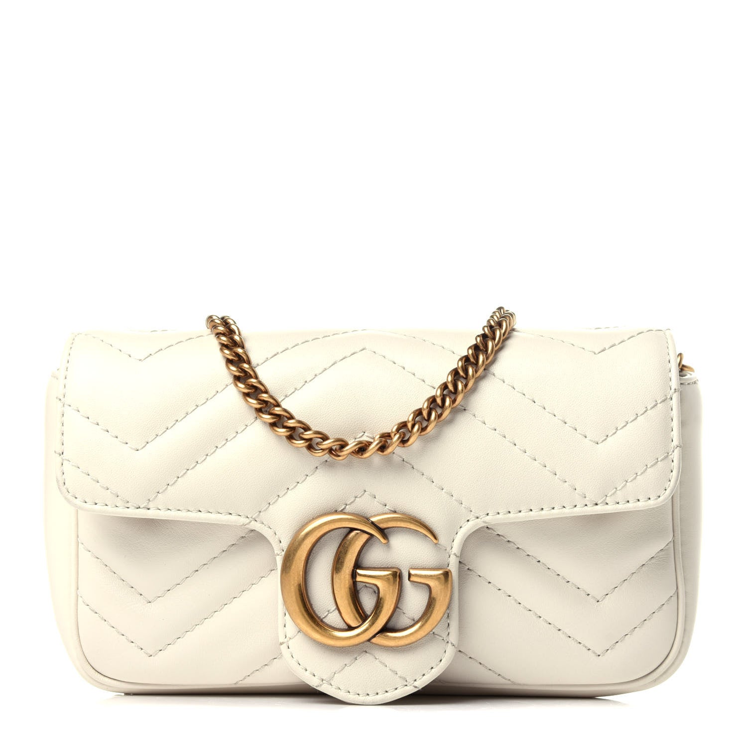 Gucci Calfskin Matelasse Super Mini GG Marmont Shoulder Bag White 1 of 13