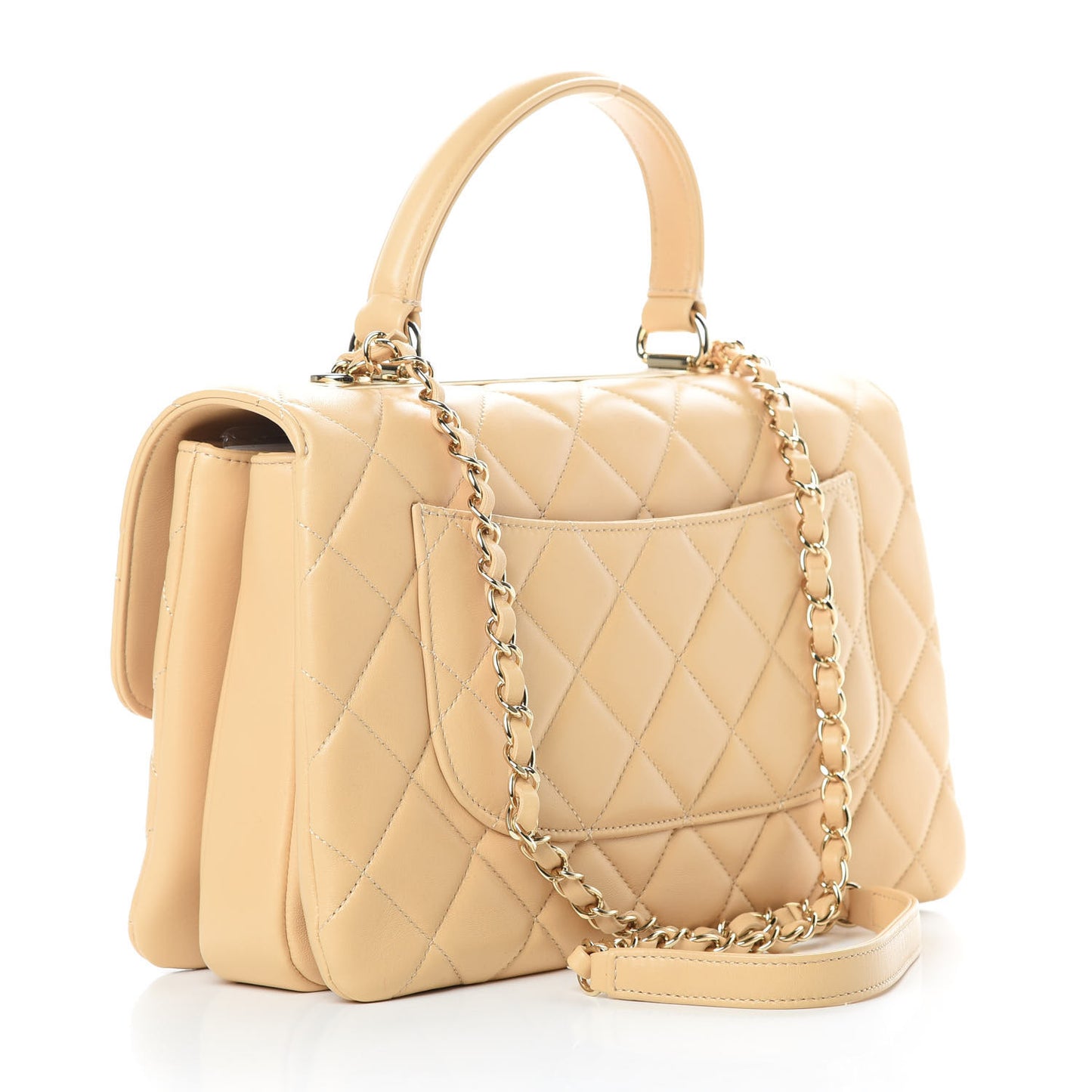 Lambskin Quilted Medium Trendy CC Flap Dual Handle Bag Beige
