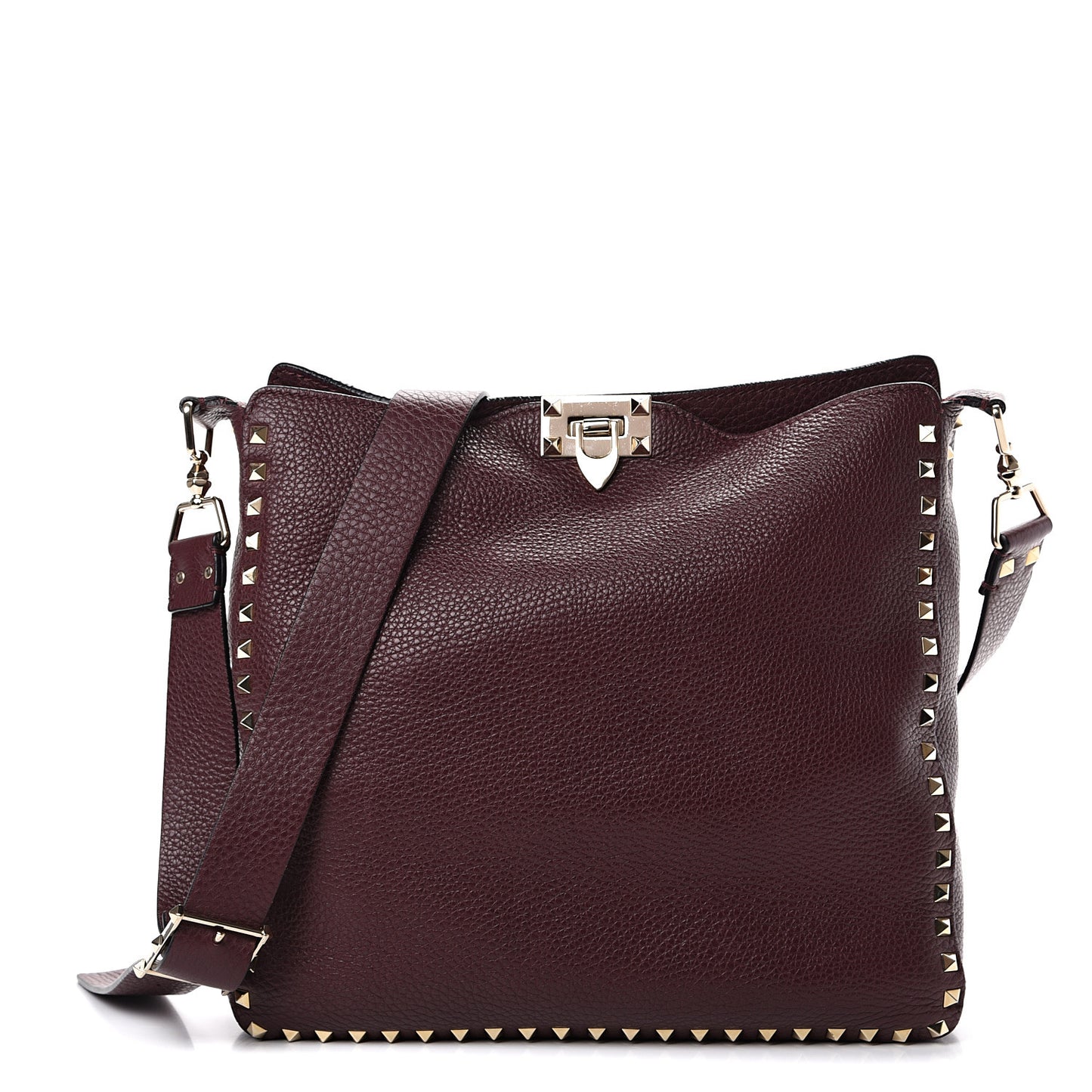 Pebbled Calfskin Large Rockstud Flip-Lock Messenger Bag Vinaccia