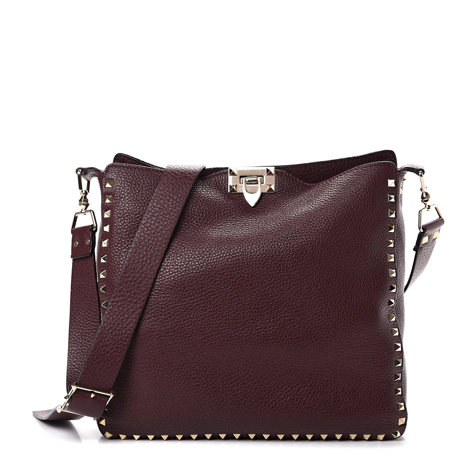 Valentino Garavani Pebbled Calfskin Large Rockstud Flip-Lock Messenger Bag Vinaccia 1 of 10