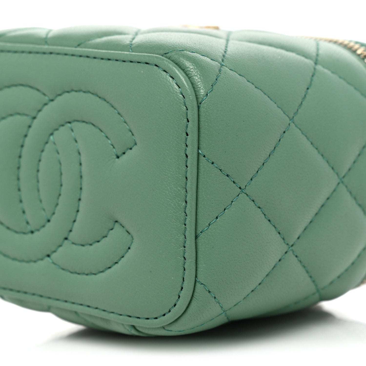 Chanel Lambskin Quilted Pearl Crush Mini Vanity Case With Chain Dark Green 8 of 9