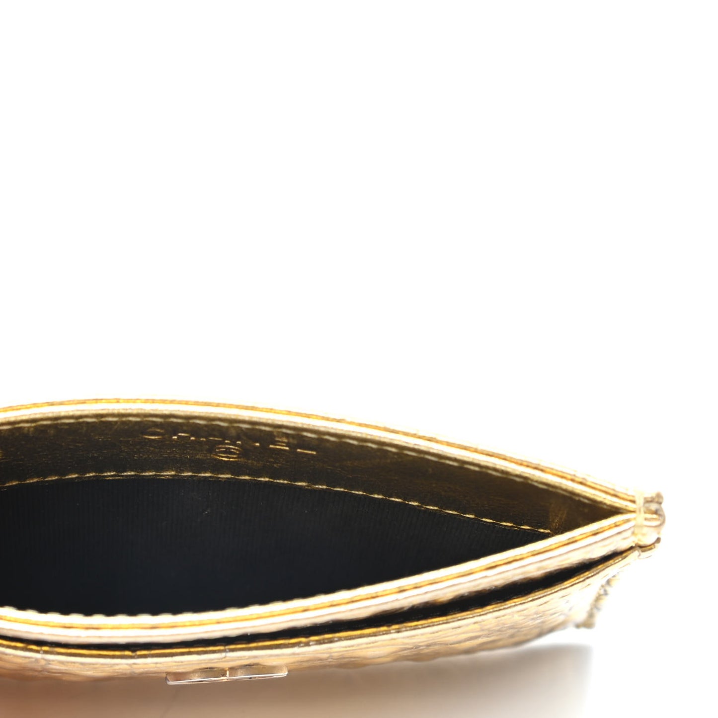 Metallic Calfskin Crocodile Embossed Cocodile Card Holder Gold