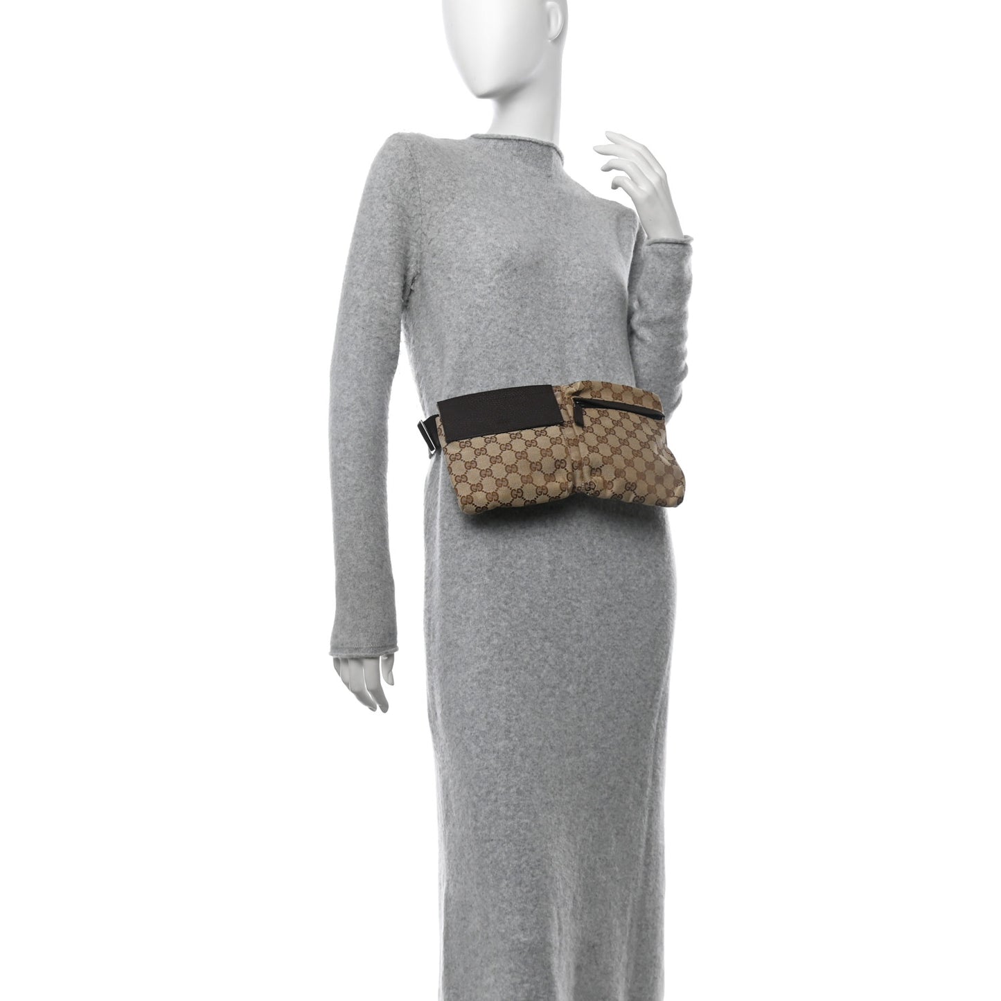 GG Monogram Double Pocket Belt Bag Dark Brown