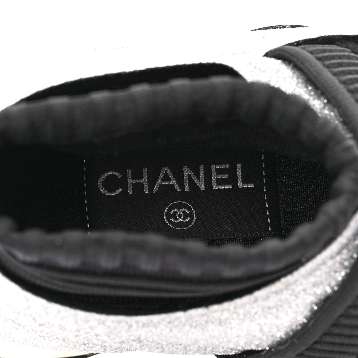 Chanel Glitter Stretch Fabric CC Sneakers 35 Black Silver 7 of 8