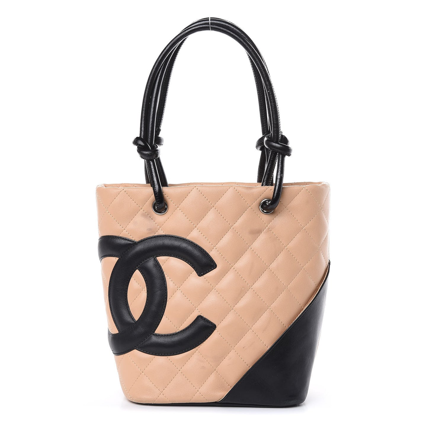 Calfskin Quilted Small Cambon Tote Beige Black
