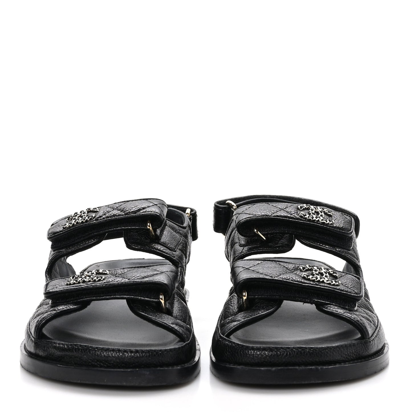 Grained Calfskin Velcro Dad Sandals 36 Black