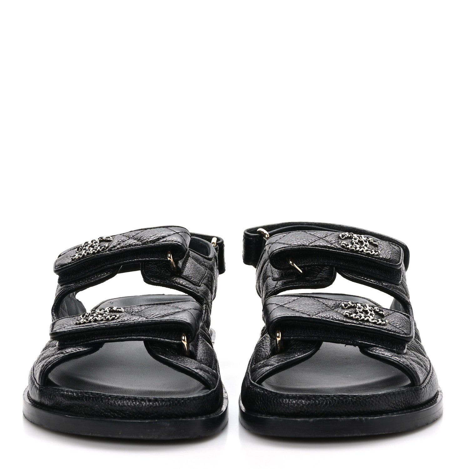 Chanel Grained Calfskin Velcro Dad Sandals 36 Black 2 of 13