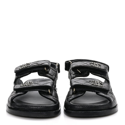 Chanel Grained Calfskin Velcro Dad Sandals 36 Black 2 of 13
