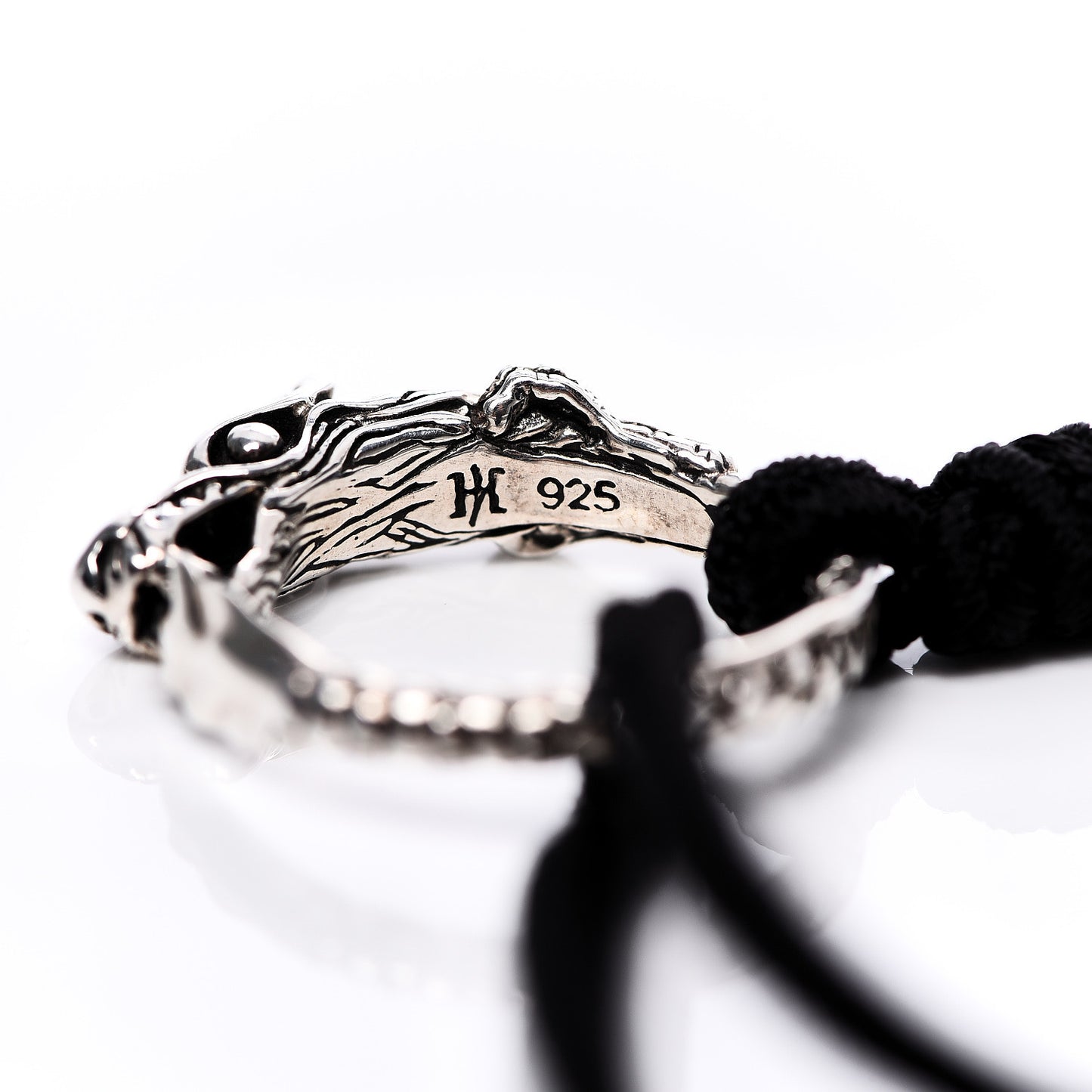 Sterling Silver Cord Naga Dragon Bracelet Black