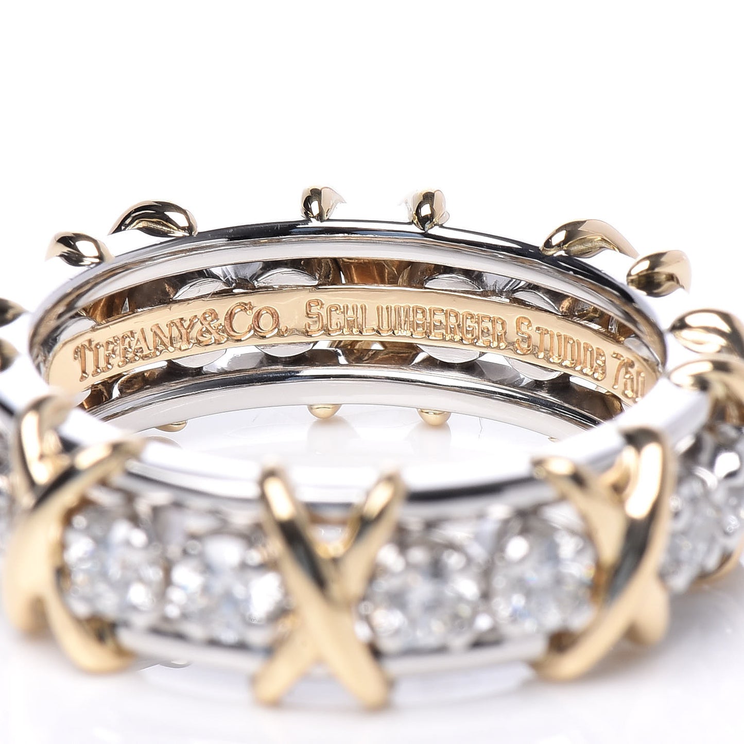 18K Yellow Gold Platinum Diamond Schlumberger Sixteen Stone Ring 50 5.25