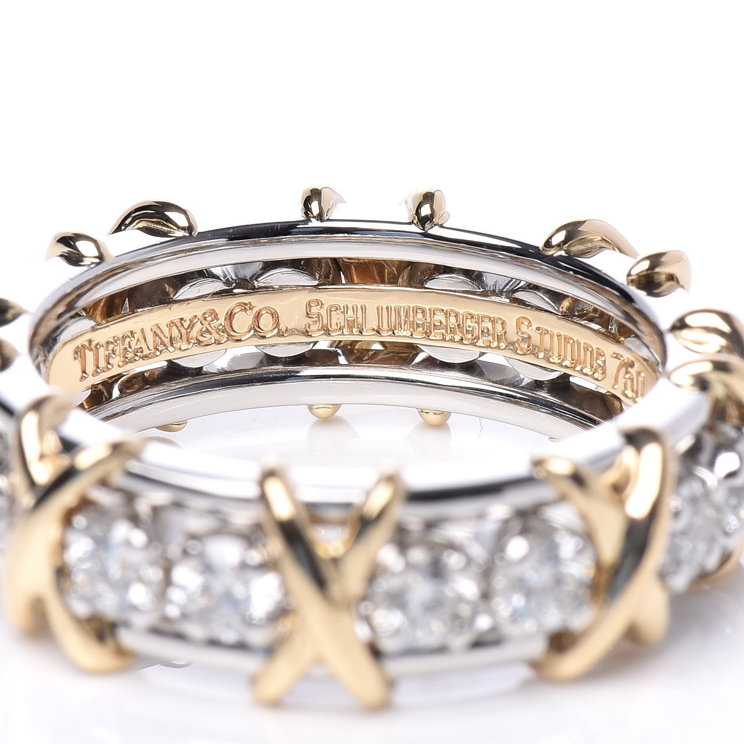 Tiffany 18K Yellow Gold Platinum Diamond Schlumberger Sixteen Stone Ring 50 5.25 4 of 4