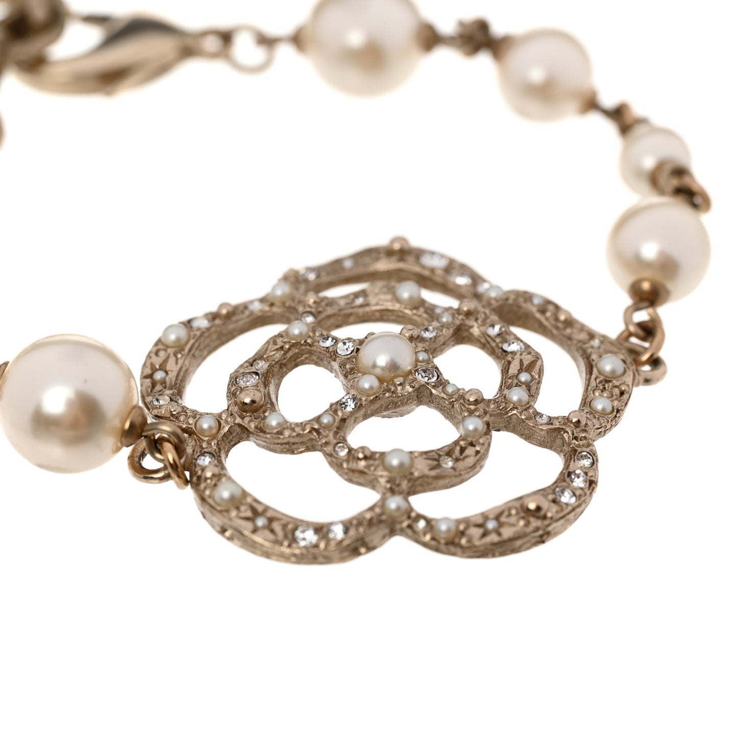 Swarovski Crystal Pearl Camellia CC Bracelet Gold