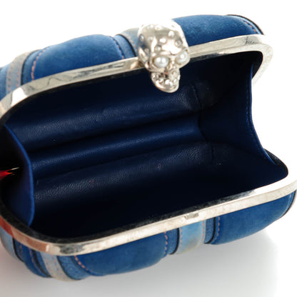 Alexander McQueen Suede Denim Britannia Skull Box Clutch Blue 5 of 7