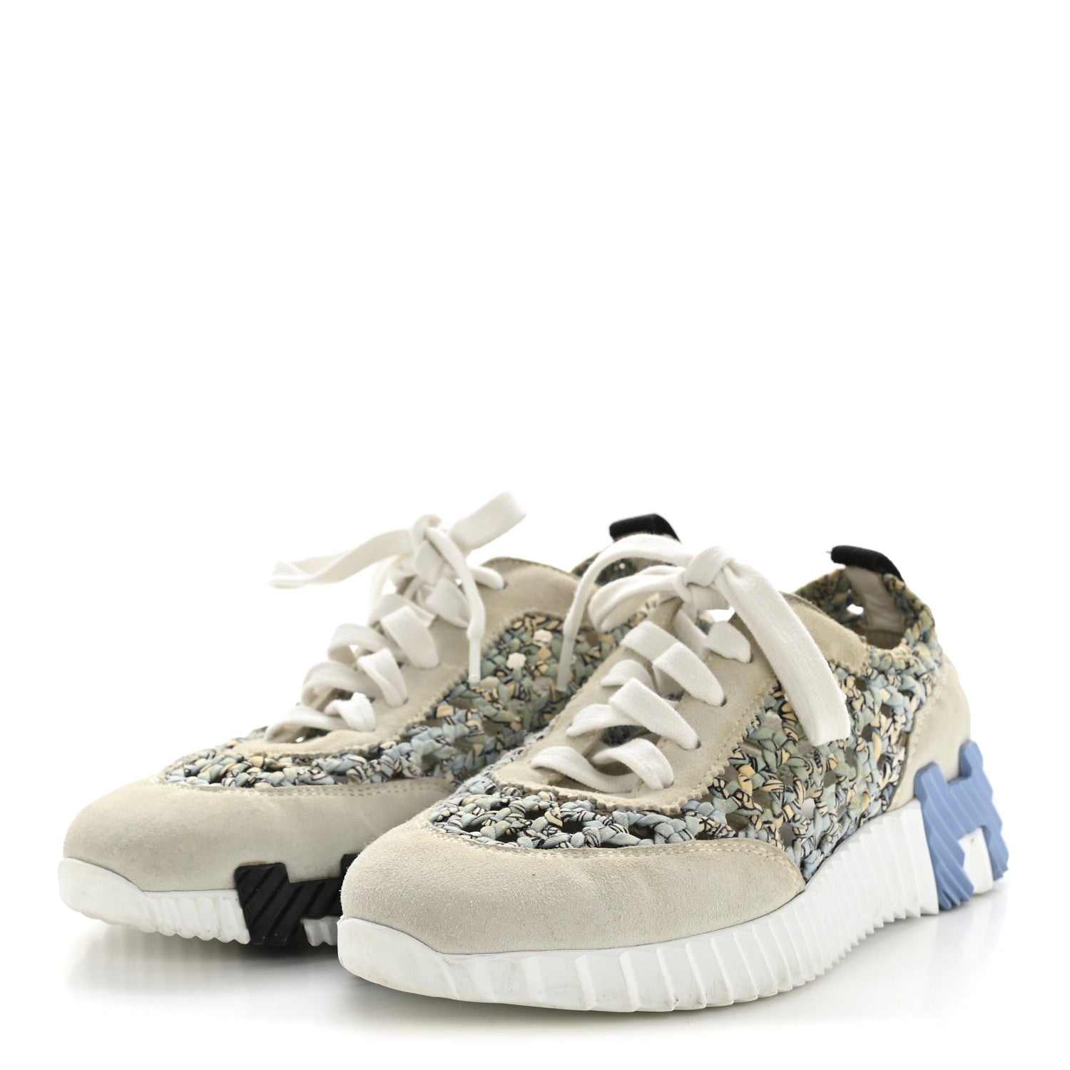Hermes Braided Silk Suede Sneakers 35 Bleu Clair White 4 of 12