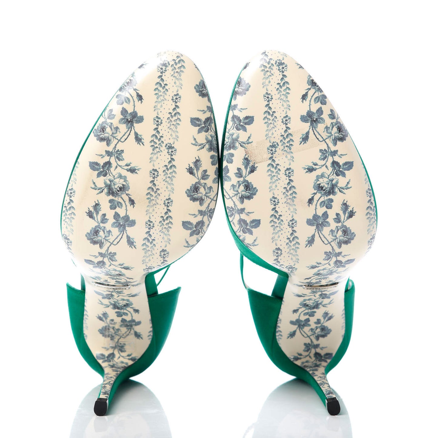 Satin Daisy Ankle Strap d'Orsay 105 Pumps 38 Emerald Green
