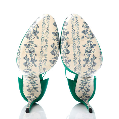 Gucci Satin Daisy Ankle Strap d'Orsay 105 Pumps 38 Emerald Green 5 of 9