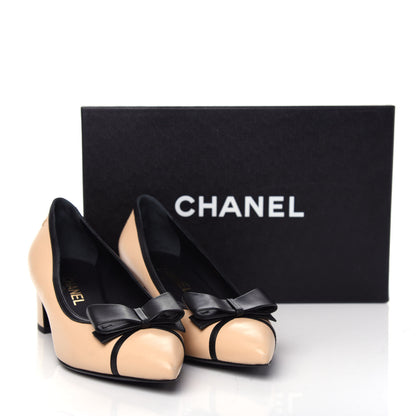 Chanel Lambskin Bow Pointed Toe Pumps 38.5 Beige Black 11 of 11