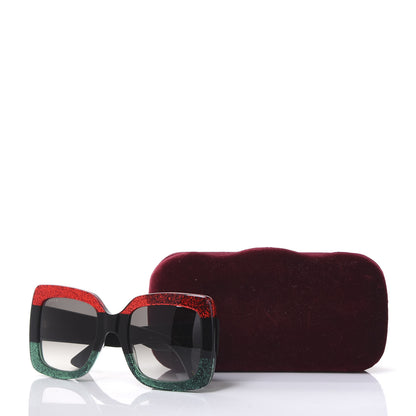 Gucci Acetate Square Frame Sunglasses GG0083S Glitter Red Black Green 7 of 7