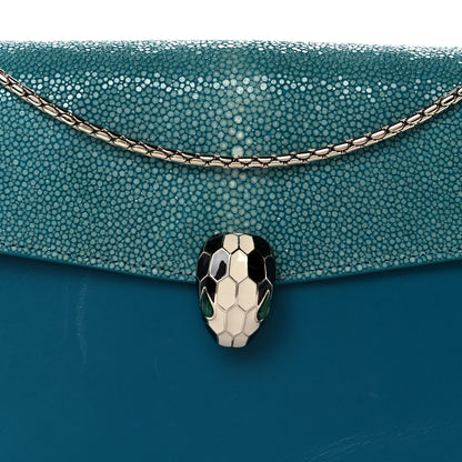 Bulgari Calfskin Galuchat Serpenti Forever Shoulder Bag Blue 7 of 12