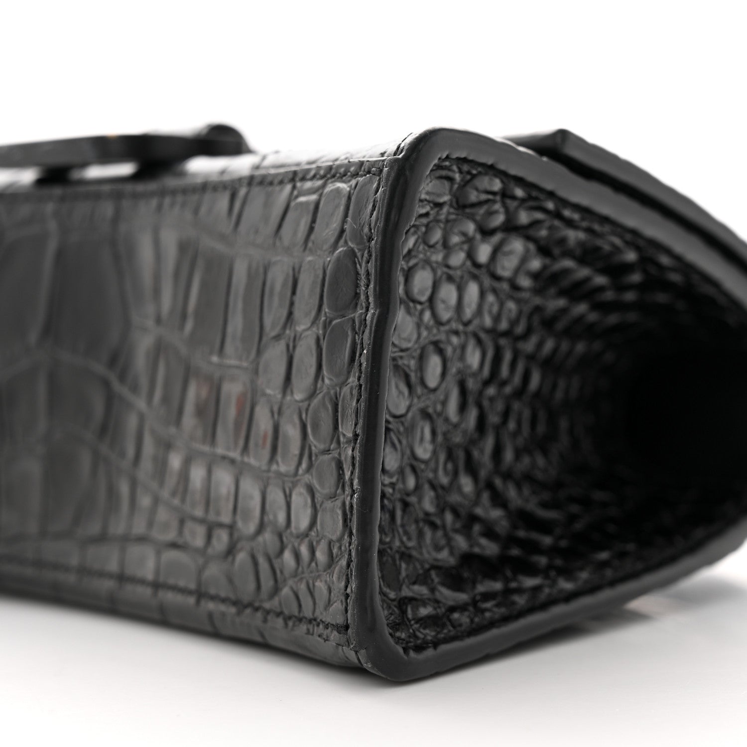 Balenciaga Shiny Calfskin Monochrome Crocodile Embossed Hourglass Top Handle Bag XS Black 9 of 17