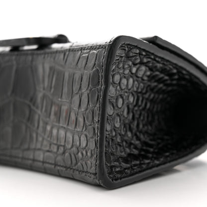 Balenciaga Shiny Calfskin Monochrome Crocodile Embossed Hourglass Top Handle Bag XS Black 9 of 17